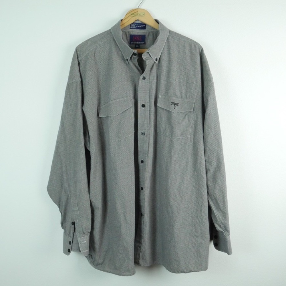 Lucchese 1883 Mens XXL Western Shirt Black White Micro Check Cotton Long Sleeve
